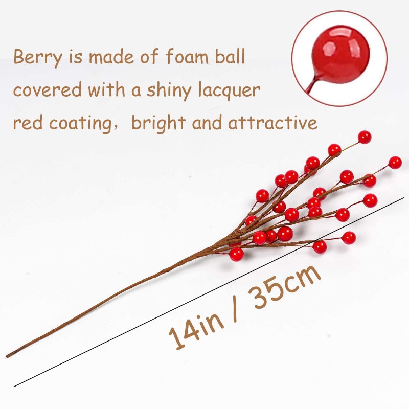 Trimgrace 12 Pack 14" Christmas Ornament Artificial Red Berry Stems Fake Holly Berry Picks for New Year Holiday Christmas Tree Vase DIY Wreath Crafts Home Decor - Image 2